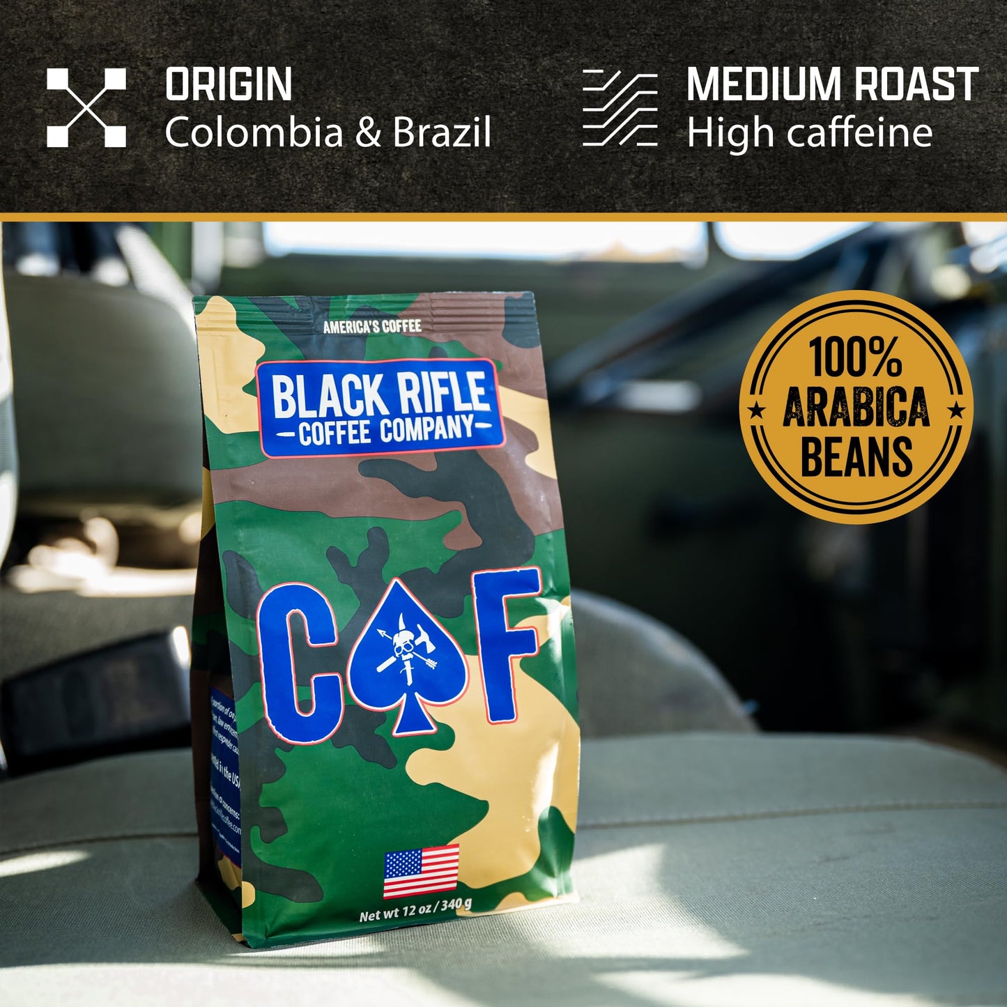 Black   Coffee Company Ground Coffee Medium Roast, 12oz Bag, Arabica Beans, Colombian & Brazilian Blend