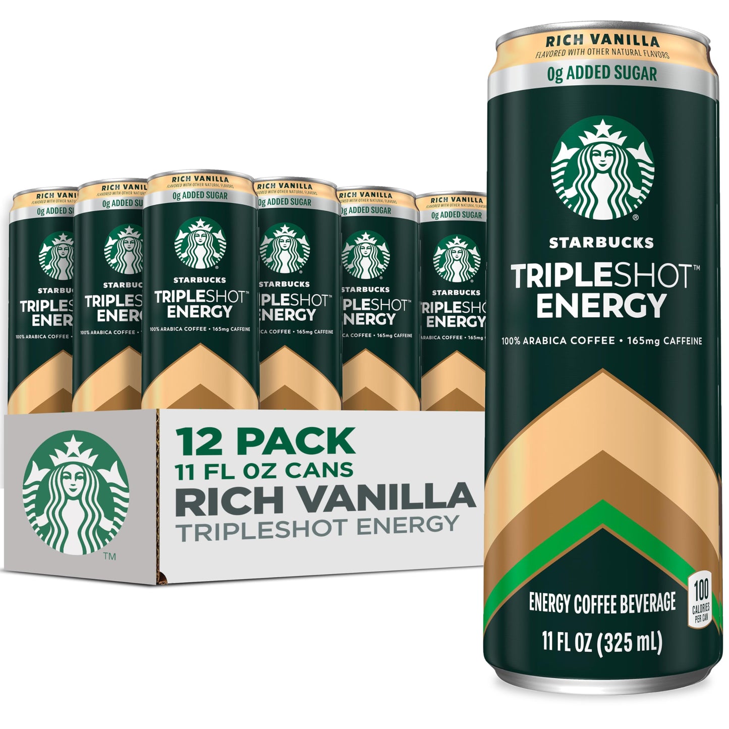 Starbucks Tripleshot Coffee Energy Drink, Rich Vanilla, 11 fl oz, 12 Pack, 165mg Caffeine, B Vitamins, Protein