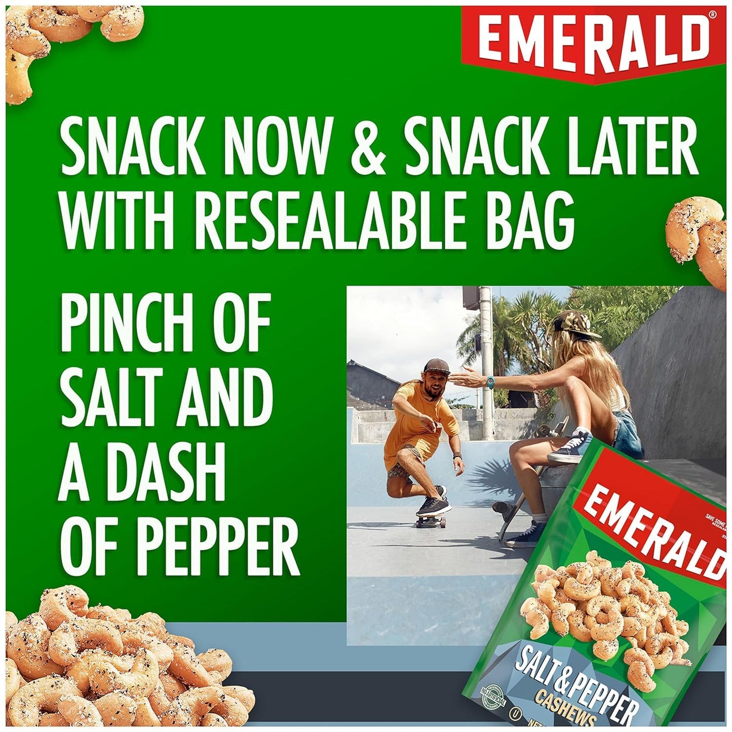Emerald Nuts, Salt And Pepper Cashews, Stand Up Resealable Bag, 5 Ounce (Pack Of 4)