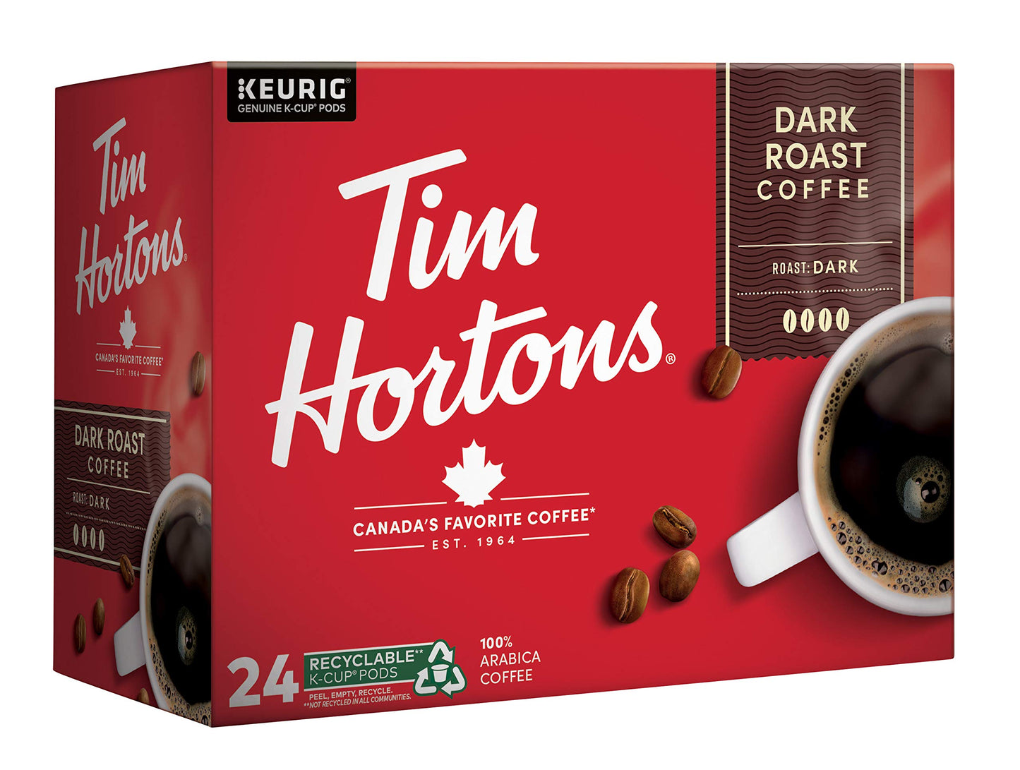Tim Hortons Dark Roast Coffee, Single-Serve K-Cup Pods Compatible With Keurig Malt-Inspired, 24Ct K-Cups