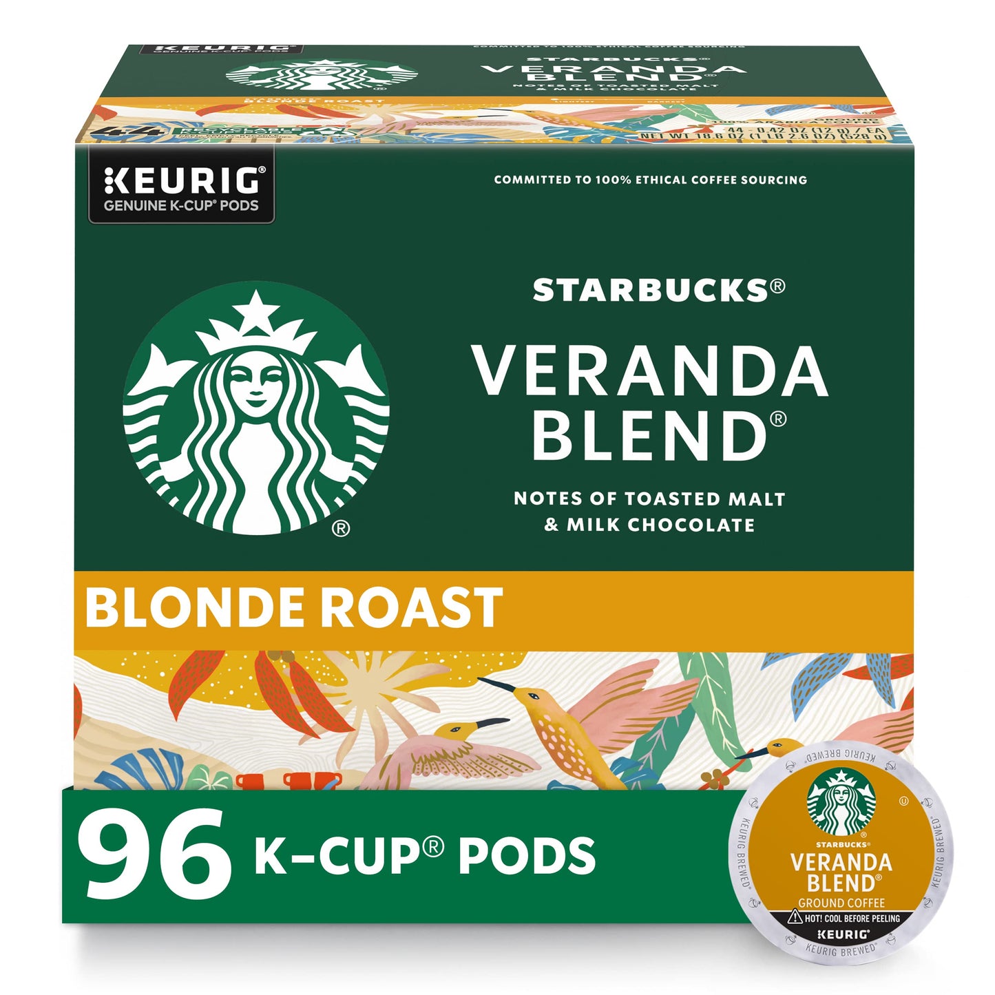 Starbucks K-Cup Coffee Pods, Blonde Roast Veranda Blend, 24 Count (Pack of 4), 100% Arabica, Model SBK011067986CT