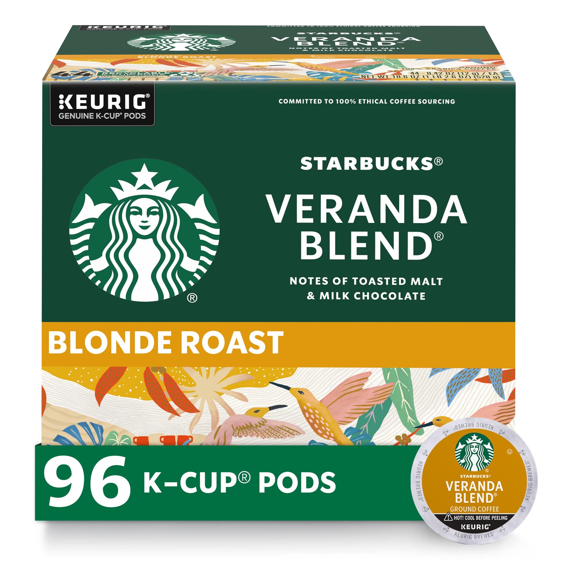 Starbucks K-Cup Coffee Pods, Blonde Roast Veranda Blend, 24 Count (Pack of 4), 100% Arabica, Model SBK011067986CT