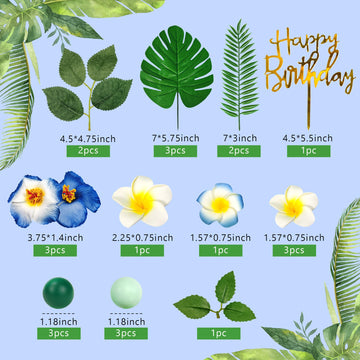 23 Pcs Flower Cake Topper Hawaiian Cake Decorations With Palm Leaves Hibiscus Flowers Balls For Hawaii Aloha Jungle Summer Theme