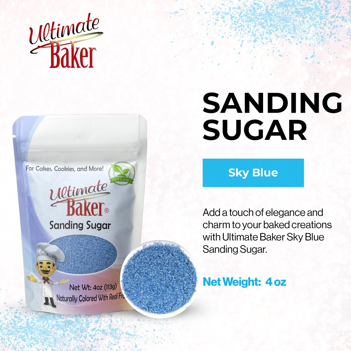 Ultimate Baker Sanding Sugar, Sky Blue, Medium Crystal, 4oz