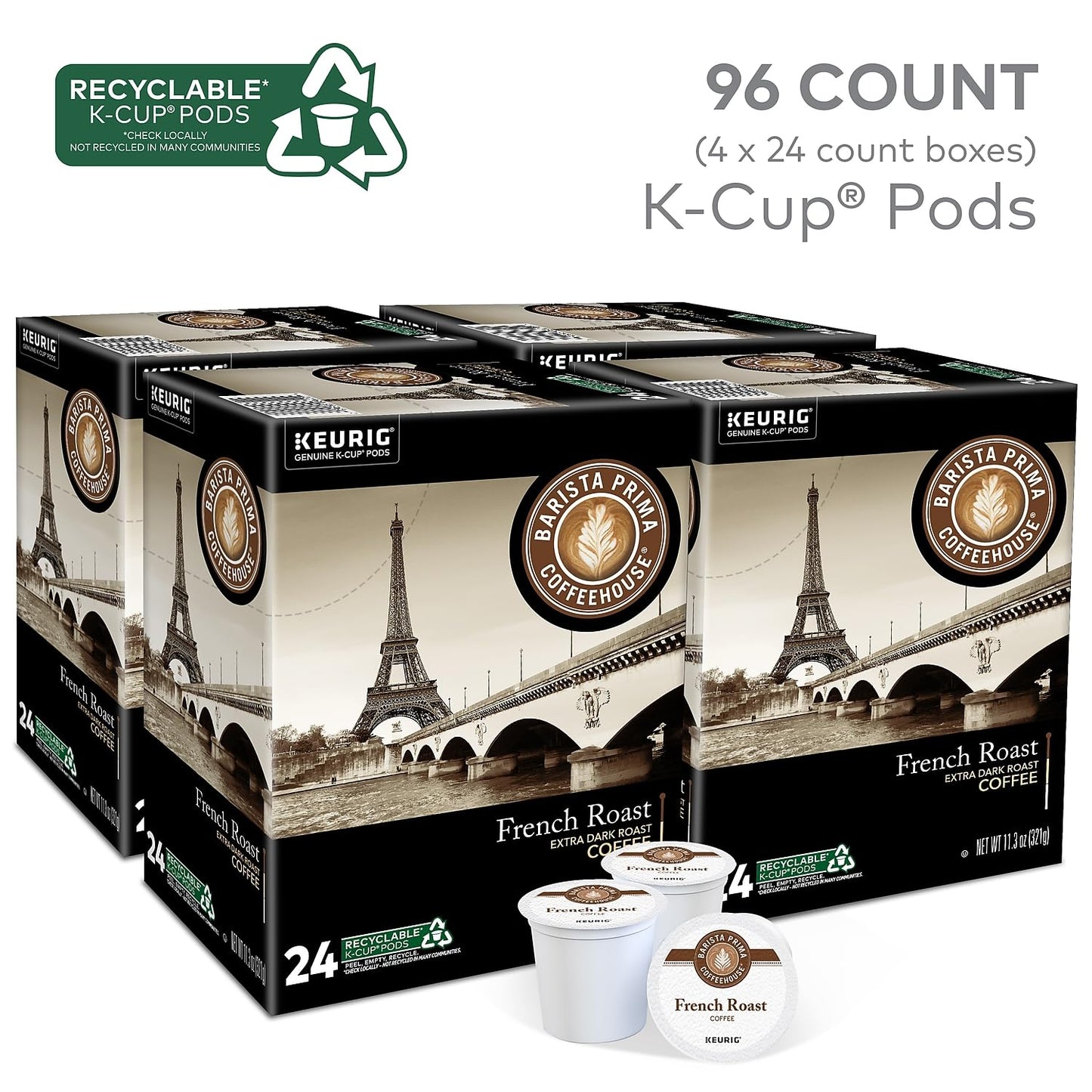 Barista Prima French Roast K-Cups Coffee Pack, 1 Count (Pack of 96), Model 99555066111
