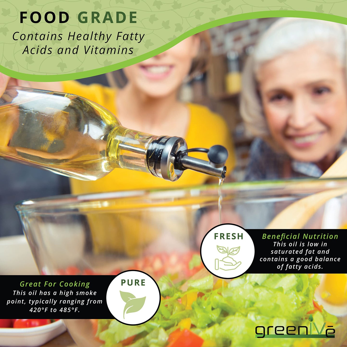 Greenive Grapeseed Oil Organically Grown 100% Pure Cold Pressed Light Flavor High Tempurature Cooking 32Oz