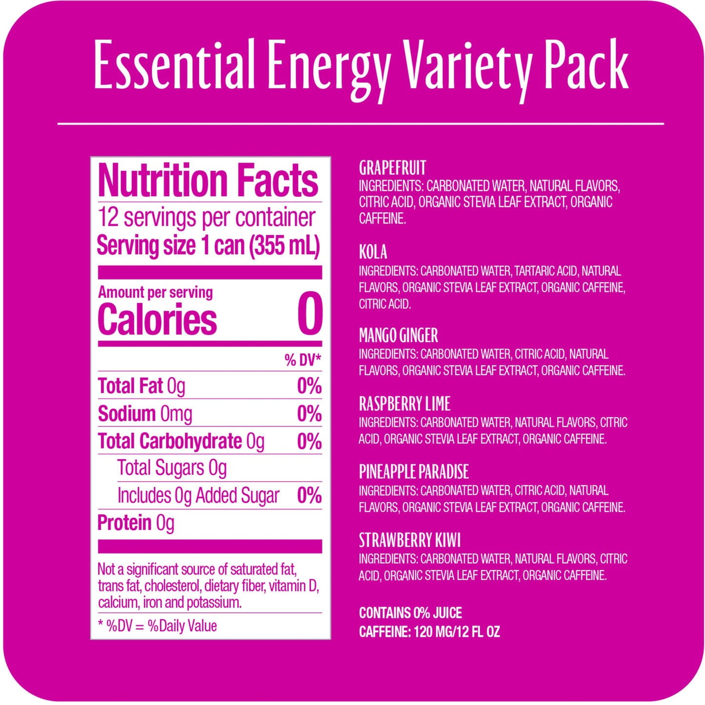 Zevia Zero Calorie Energy Drink, 6-Flavor Essential Variety Pack, All Flavors, 12 Ounce Cans (Pack Of 12)