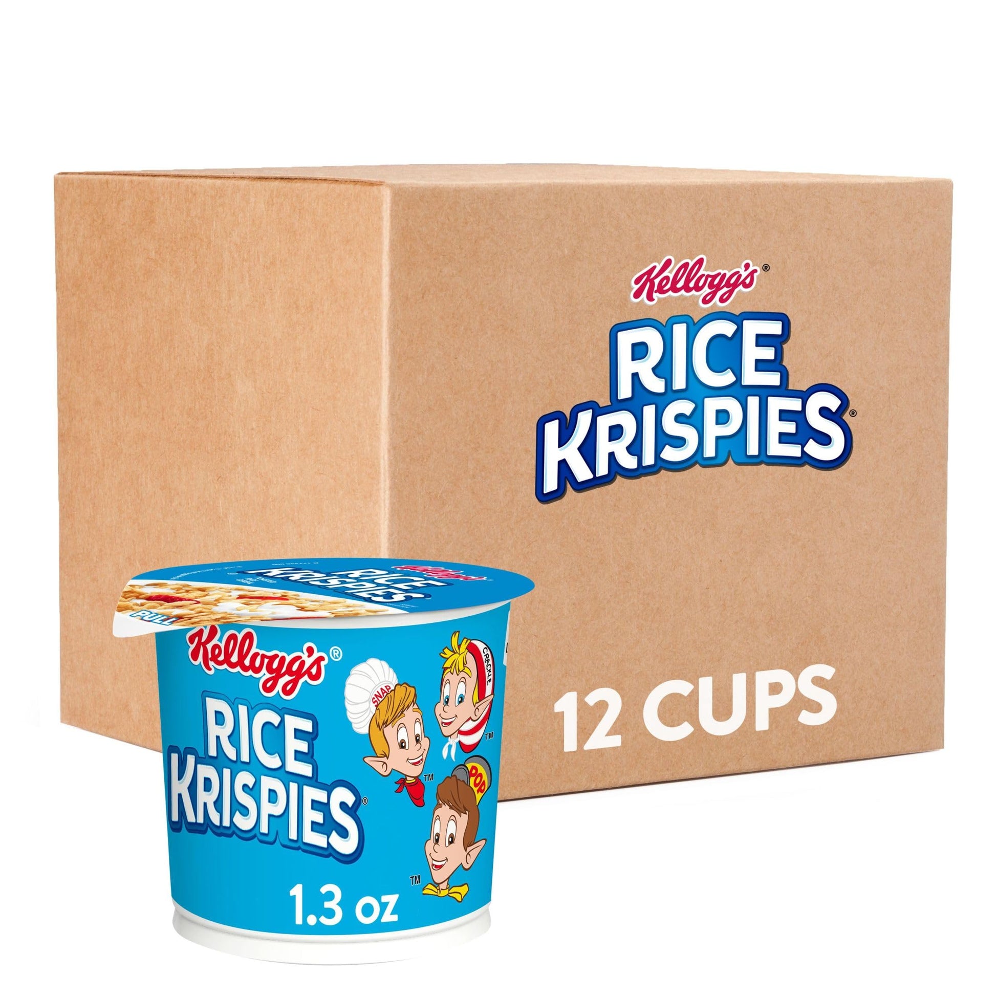 Kellogg s Rice Krispies Breakfast Cereal Cups, Kids Snacks, Cereal Cup to Go, Original, 15.6oz Case (12 Cups)