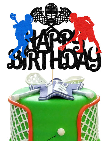 Finestore168 Lacrosse Cake Topper, Plastic, Sport Theme, Birthday Decoration, Red/Blue/Black, Model YX0072