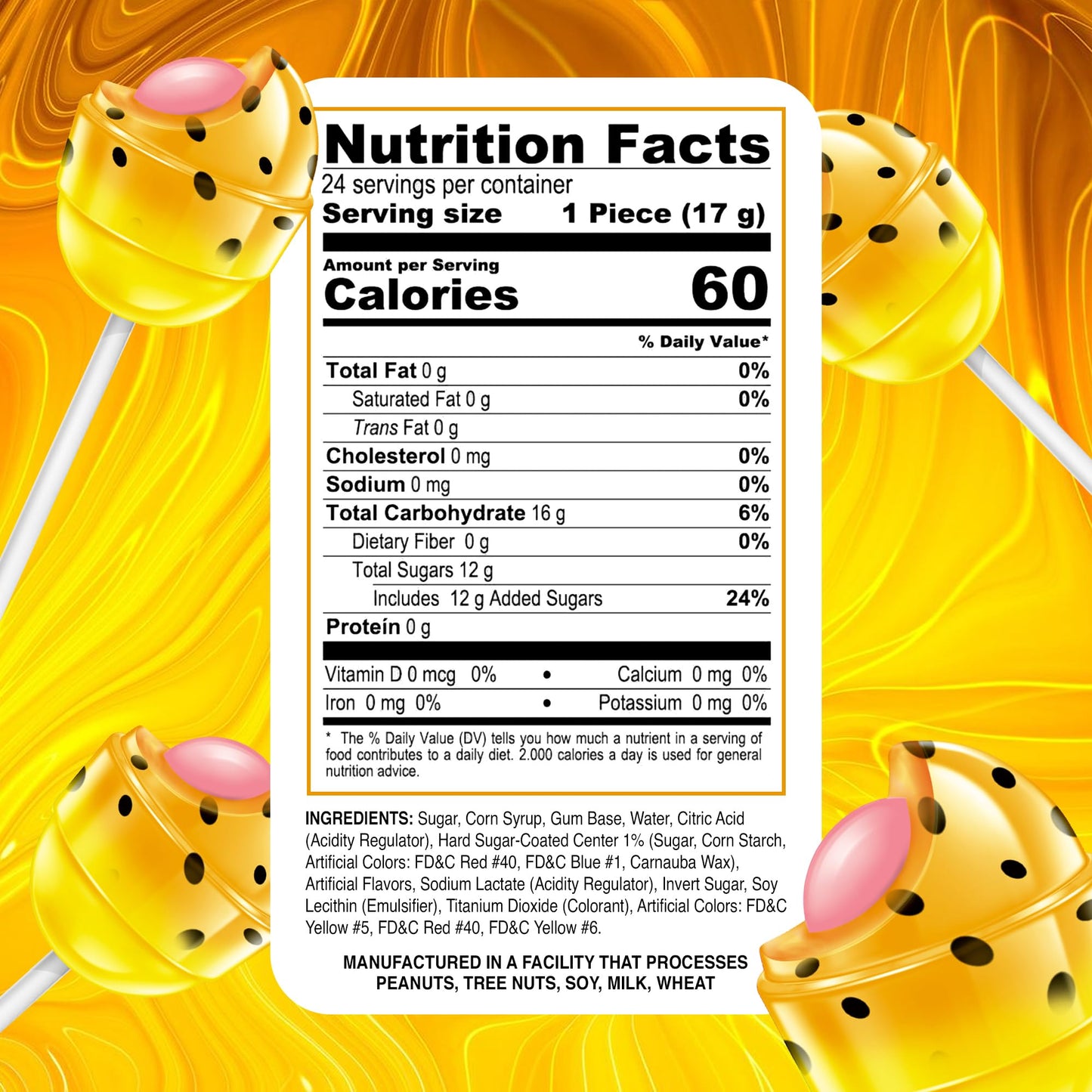 Colombina Bon Bon Bum Lollipops Tropical Passion Fruit Flavor, 24 Count (Pack of 2)