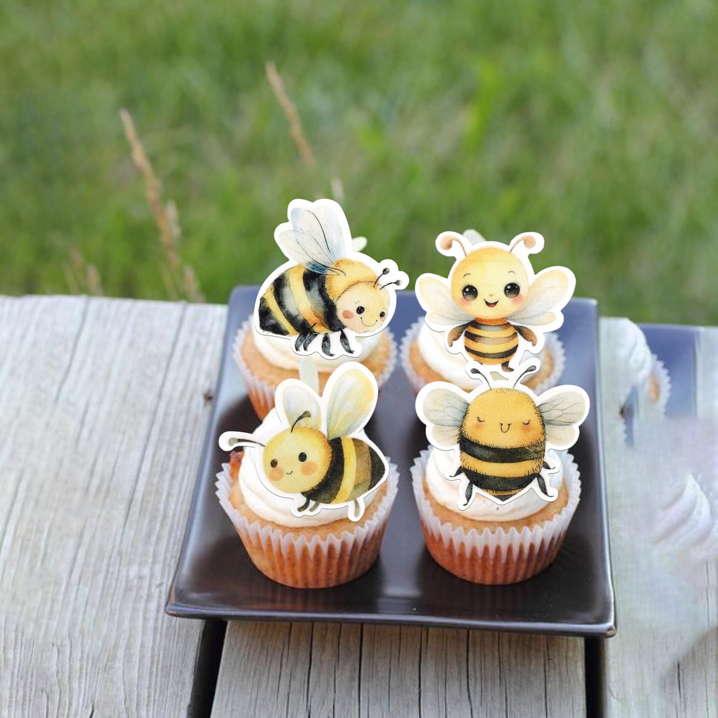 60 Pcs Edible Bumble Bee Cupcake Toppers Edible Honey Bee Cupcake Picks Waper Paper Oh Babee Cupcake Decorations For Bee Theme B