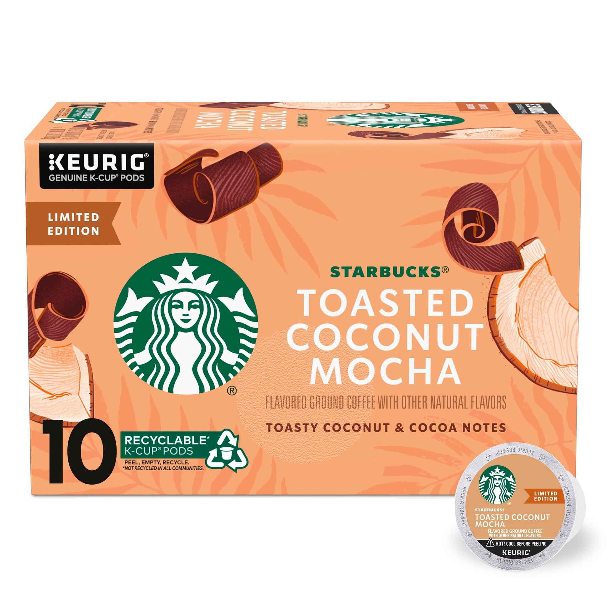 Starbucks K-Cup Coffee Pods, Toasted Coconut Mocha Naturally Flavored Coffee For Keurig Coffee Makers, 100% Arabica, Limited Edi