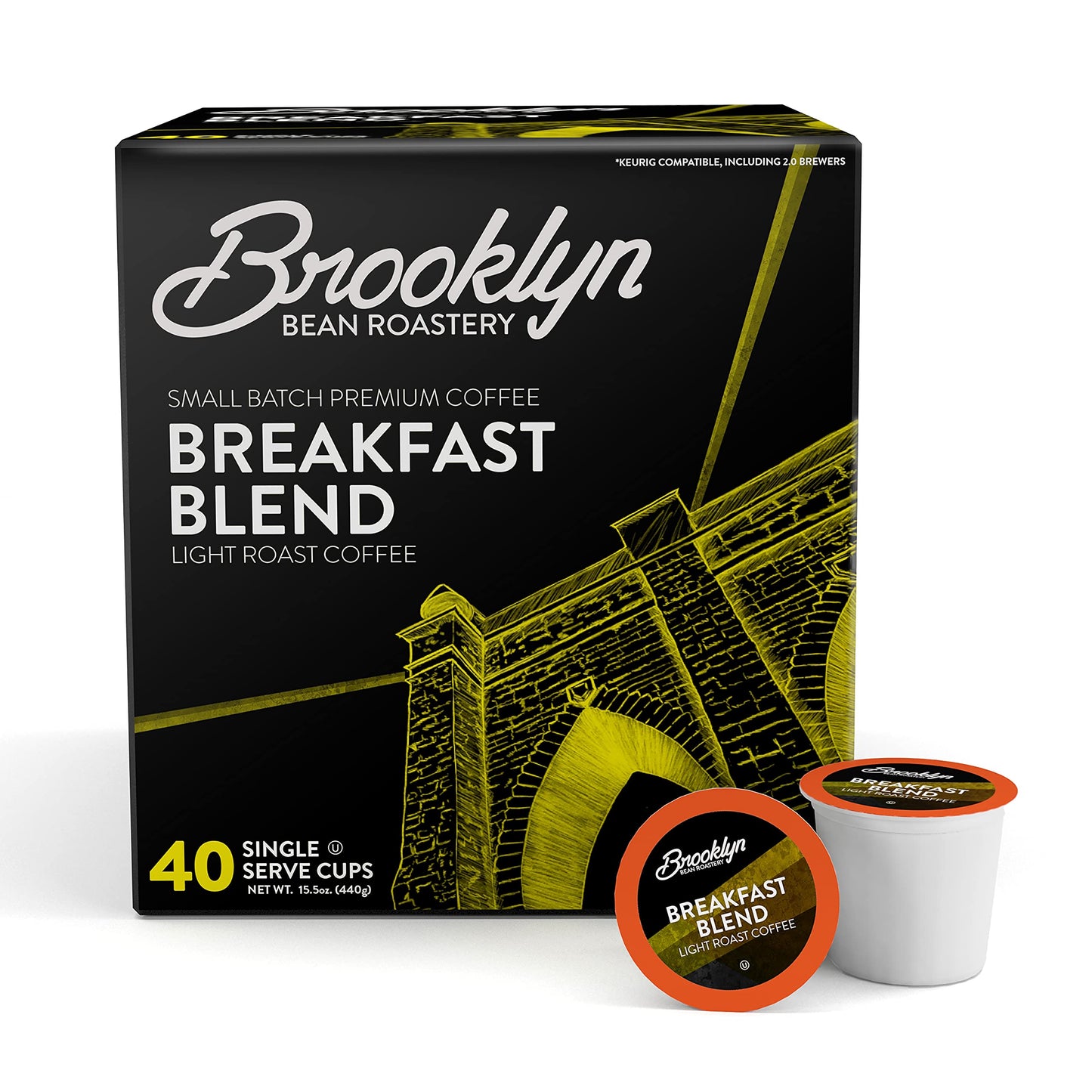 Brooklyn Beans Breakfast Blend Coffee Pods, Compatible with 2.0 Keurig, 40 Count