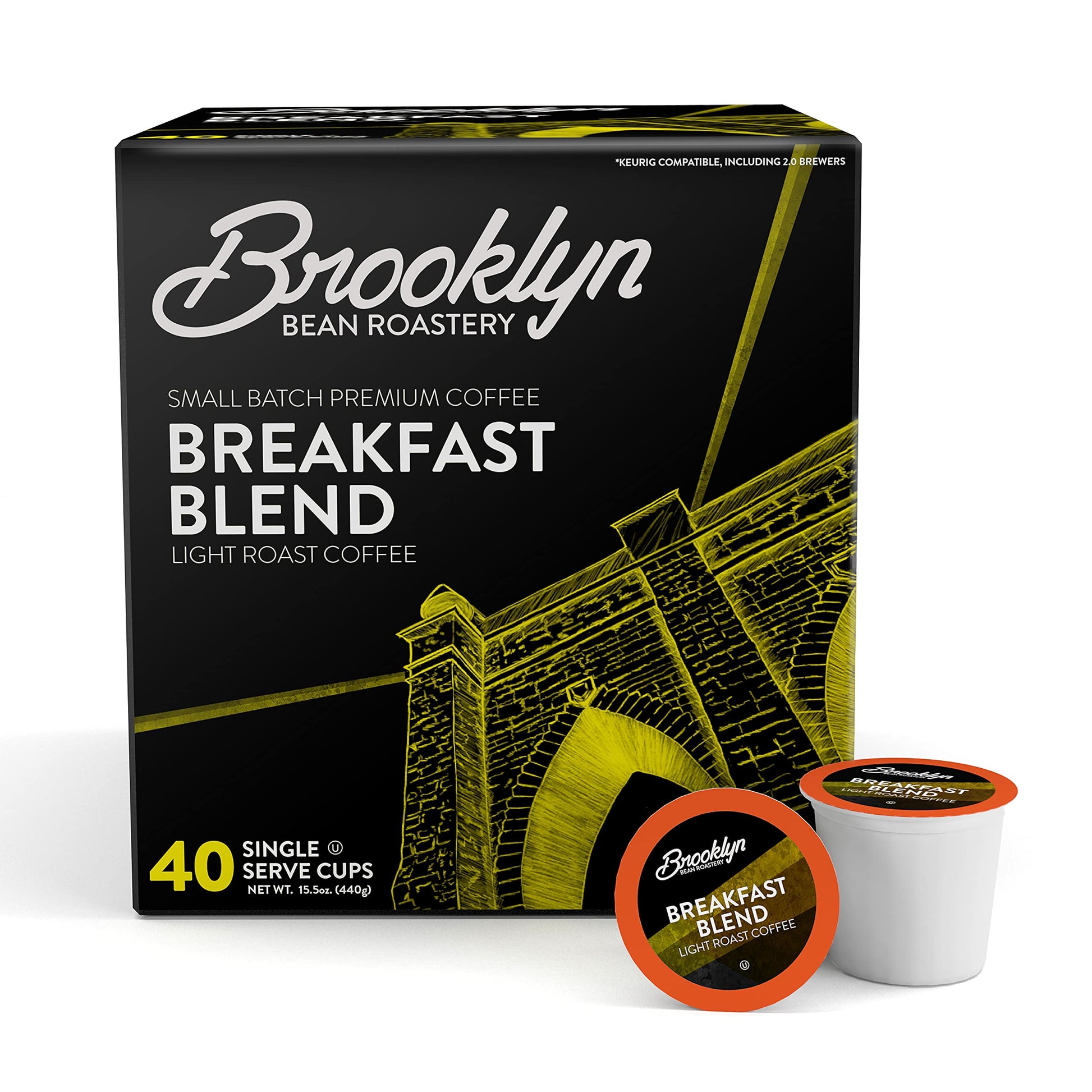 Brooklyn Beans Breakfast Blend Coffee Pods, Compatible with 2.0 Keurig, 40 Count
