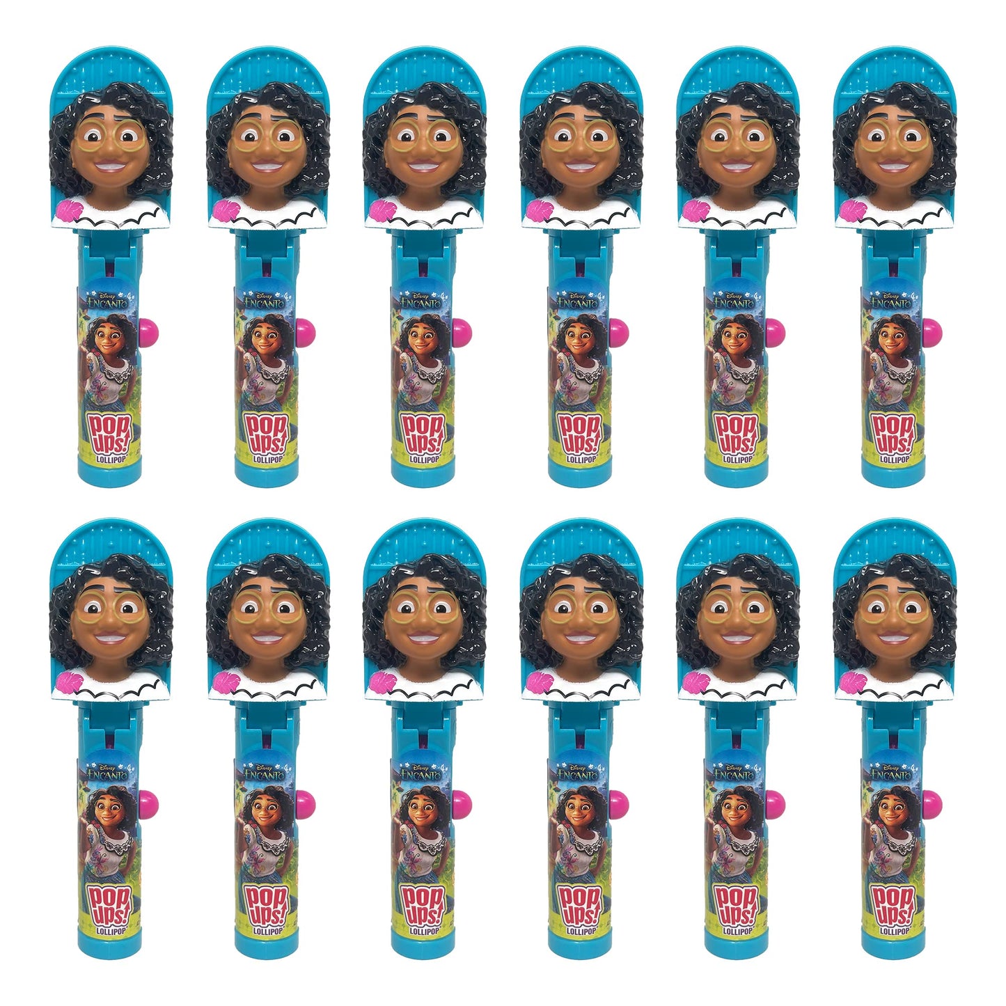 Pop Ups! Encanto Mirabel Lollipop Holder - 12 Lollipops with Cases - Individually Wrapped Candy Party Favors - Disney Candy - Bu
