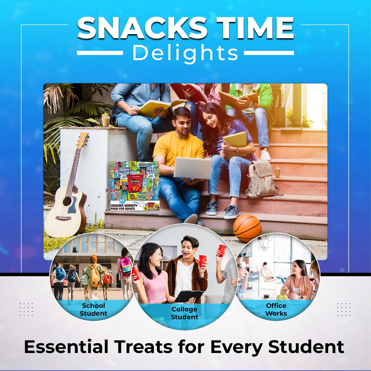 Mix Snacks Variety Pack for Adults - 42 Count Chips, Cookies & Candy Bulk Snack Box Food Gifts - Assorted Healthy Variety Care P