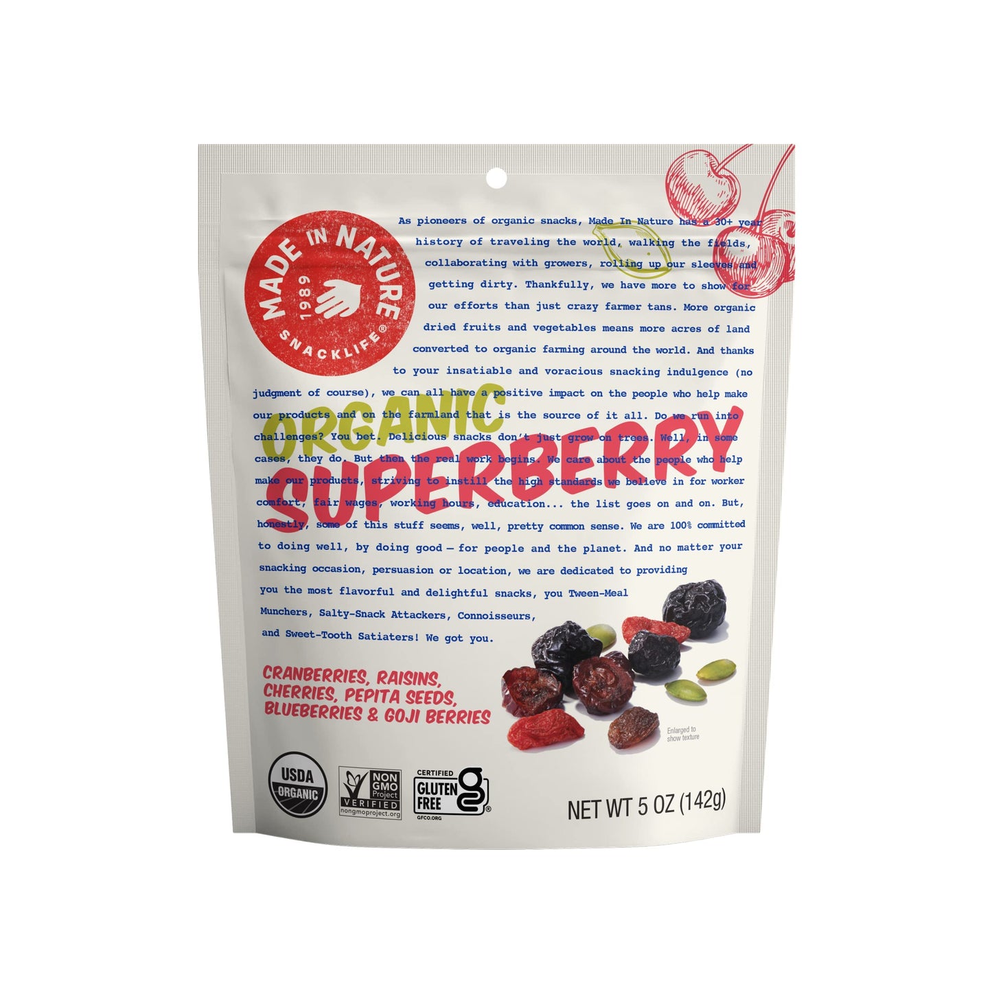 Made In Nature Organic Superberry Fruit Fusion, 5 Ounce (Pack of 6) - Fruit and Nut Trail Mix, Non-GMO, Unsulfured, Gluten Free