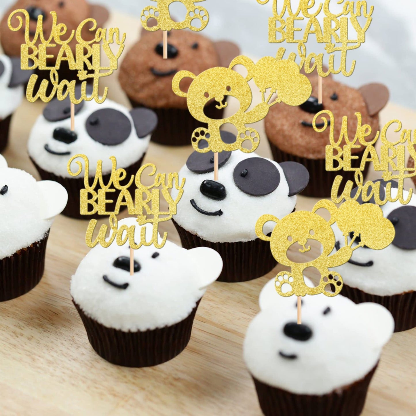 24 Pcs We Can Bearly Wait Cupcake Toppers Glitter Balloon Bear Cupcake Picks For Gender Reveal Baby Bear Theme Baby Shower Kids