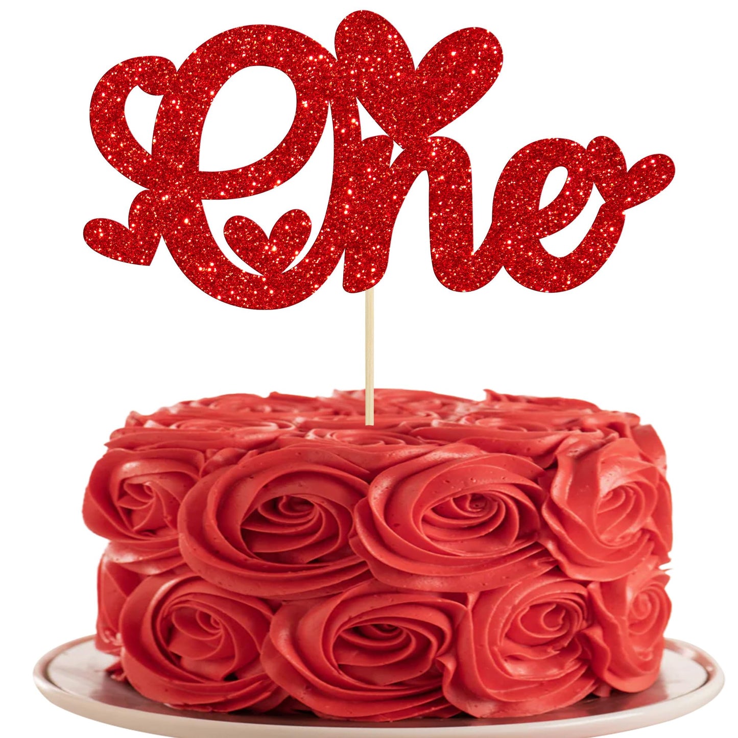 Gyufise Cake Topper Glitter Love Heart 1st Valentines Day Red Paper Model ZN0579-4-R