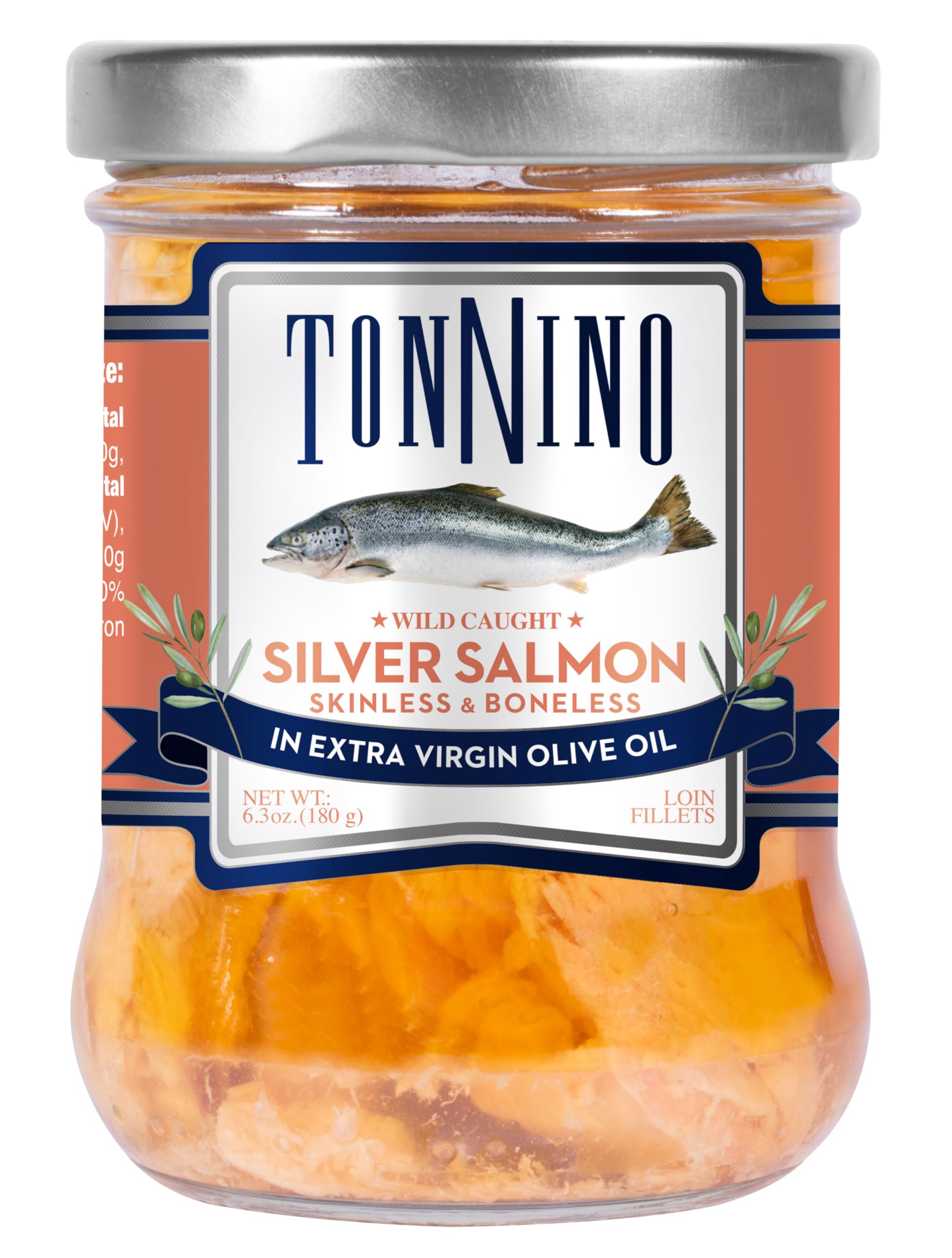 Tonnino Salmon Silver Fish - Extra Virgin Olive Oil - Pack of 6 - Skinless & Boness - Alternative to Tuna - Protein Snacks - Rea