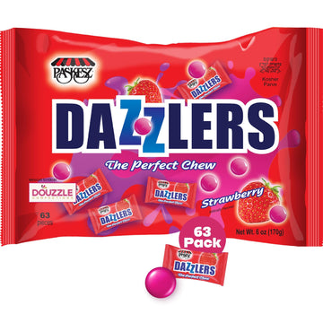 DOUzzle Dazzlers Strawberry Chews, The Perfect Chew Candy (63 Count, Pack of 1) Individually Wrapped Candies, Birthday Party Fav