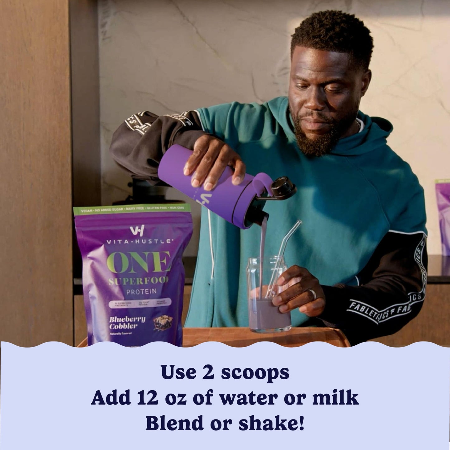 VitaHustle All-in-One Nutrition Shake  Blueberry Cobbler - Plant Based Protein Powder by Kevin Hart - Vegan Meal Replacement Shake with KSM66 Ashwagandha & 86+ Superfoods - Organic Meal Replacement Powder
