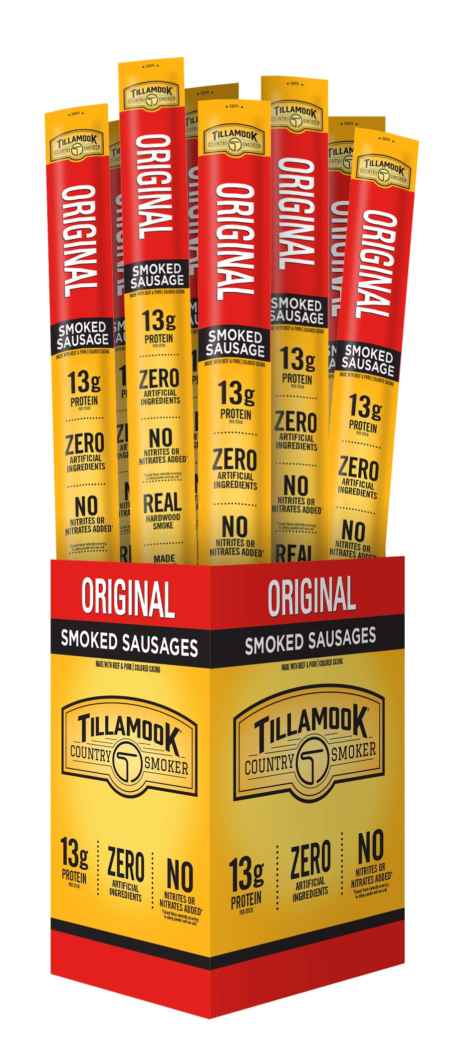 TILLAMOOK COUNTRY SMOKER Real Hardwood Smoked Sausages, Original, 1.44 Oz, Pack of 24