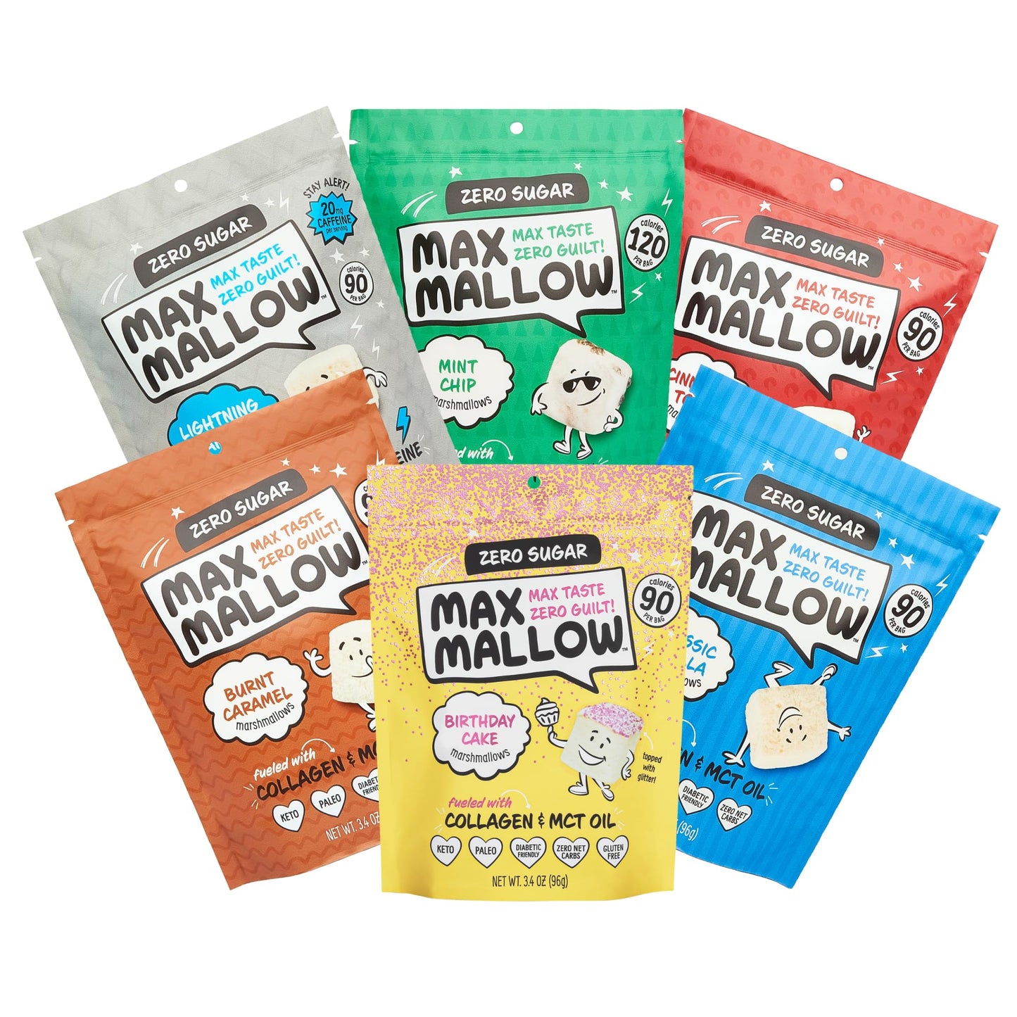 Know Brainer Max Mallow Sugar Free Marshmallows, Keto Friendly, 6 Pack, Perfect for Smores and Baking, Party Planner Color