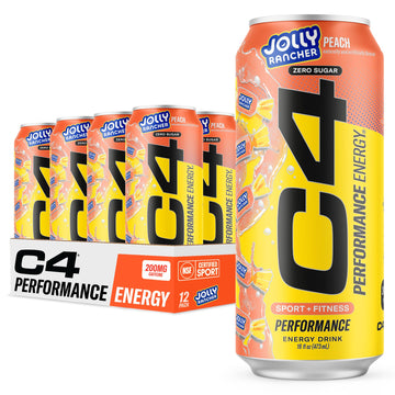 Cellucor C4 Energy Drink JOLLY RANCHER Peach Zero Sugar 200mg Caffeine 16 Fl Oz (Pack of 12)