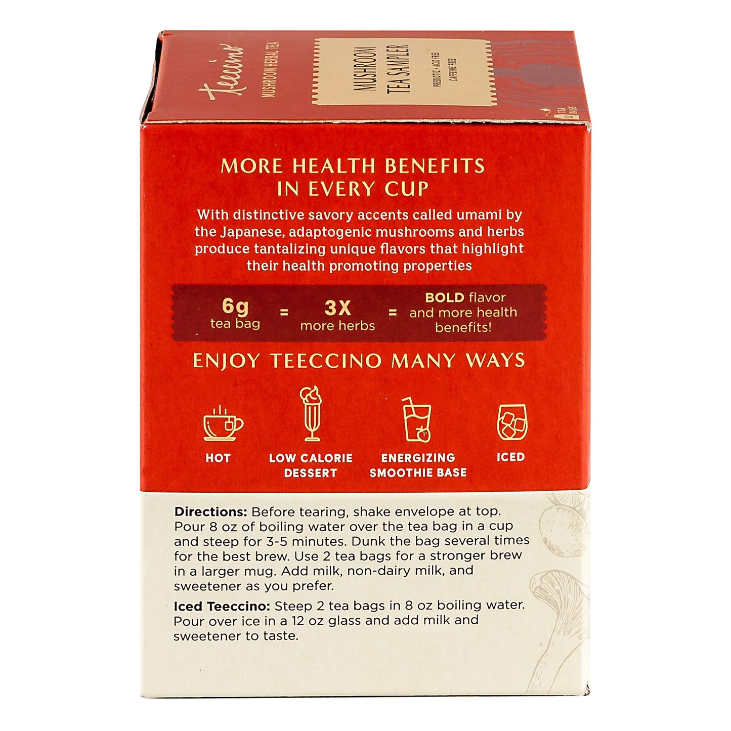 Teeccino Mushroom Herbal Tea Sampler - 12 Tea Bags - Caffeine Free, Acid Free, Prebiotic