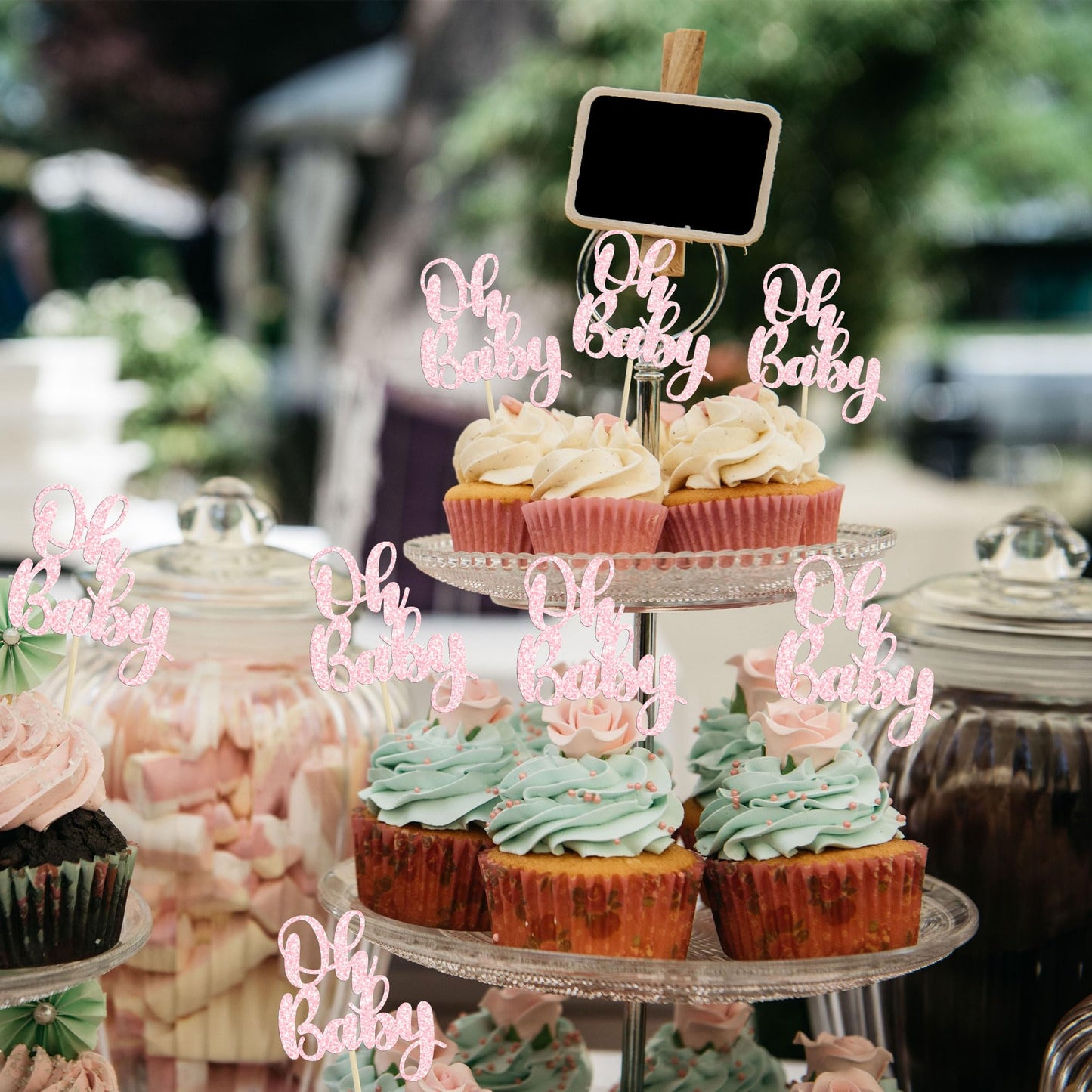Gyufise 36Pcs Oh Baby Cupcake Toppers Glitter Baby Shower Cupcake Picks For Gender Reveal Baby Shower Kids Boys Girls Birthday P