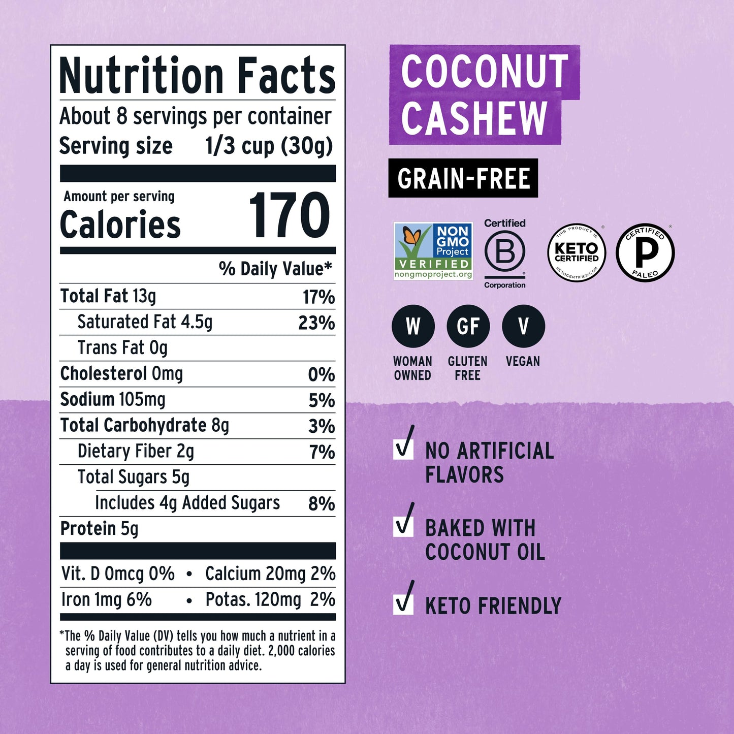 Purely Elizabeth, Coconut Cashew, Keto Granola, Grain-Free, Non-GMO, Paleo (8oz Bag)