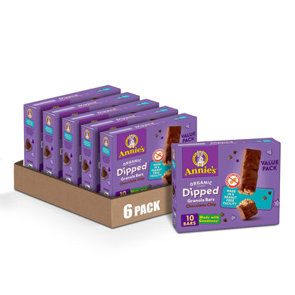 Annies Organic Dipped Granola Bars, Chocolate Chip, Peanut Free, 10 Bars, 9.2 oz (Pack of 6)