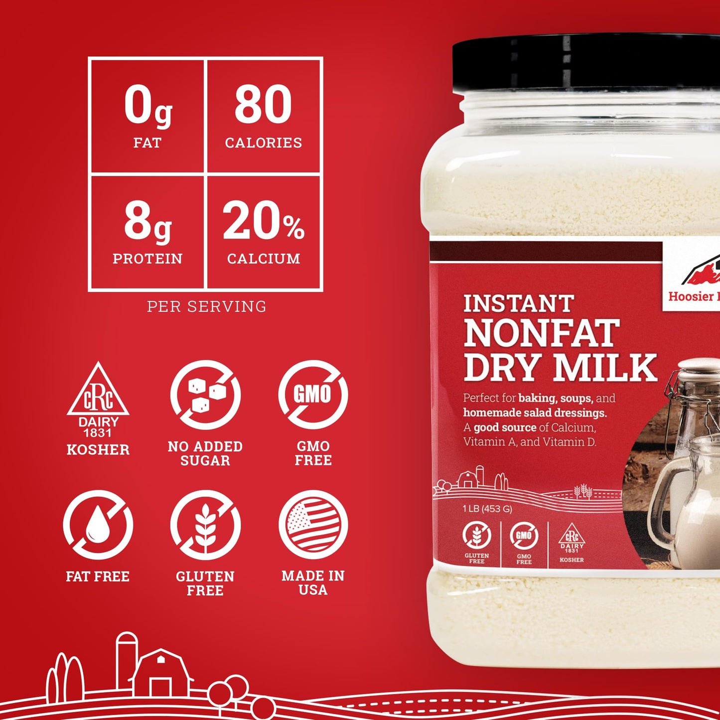 Instant Nonfat Dry Milk Powder By Hoosier Hill Farm, 1Lb (Pack Of 1)