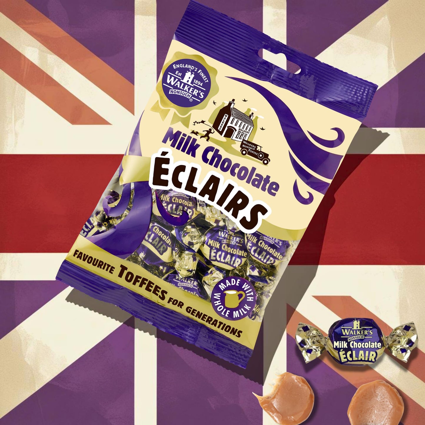 Walkers Nonsuch Milk Chocolate Eclairs 5.29 Oz (Pack Of 2) - Traditional British Chewy Butter Toffee Candy, Classic English Creamy Toffee Sweets, Imported Uk Chocolates Gourmet Gift