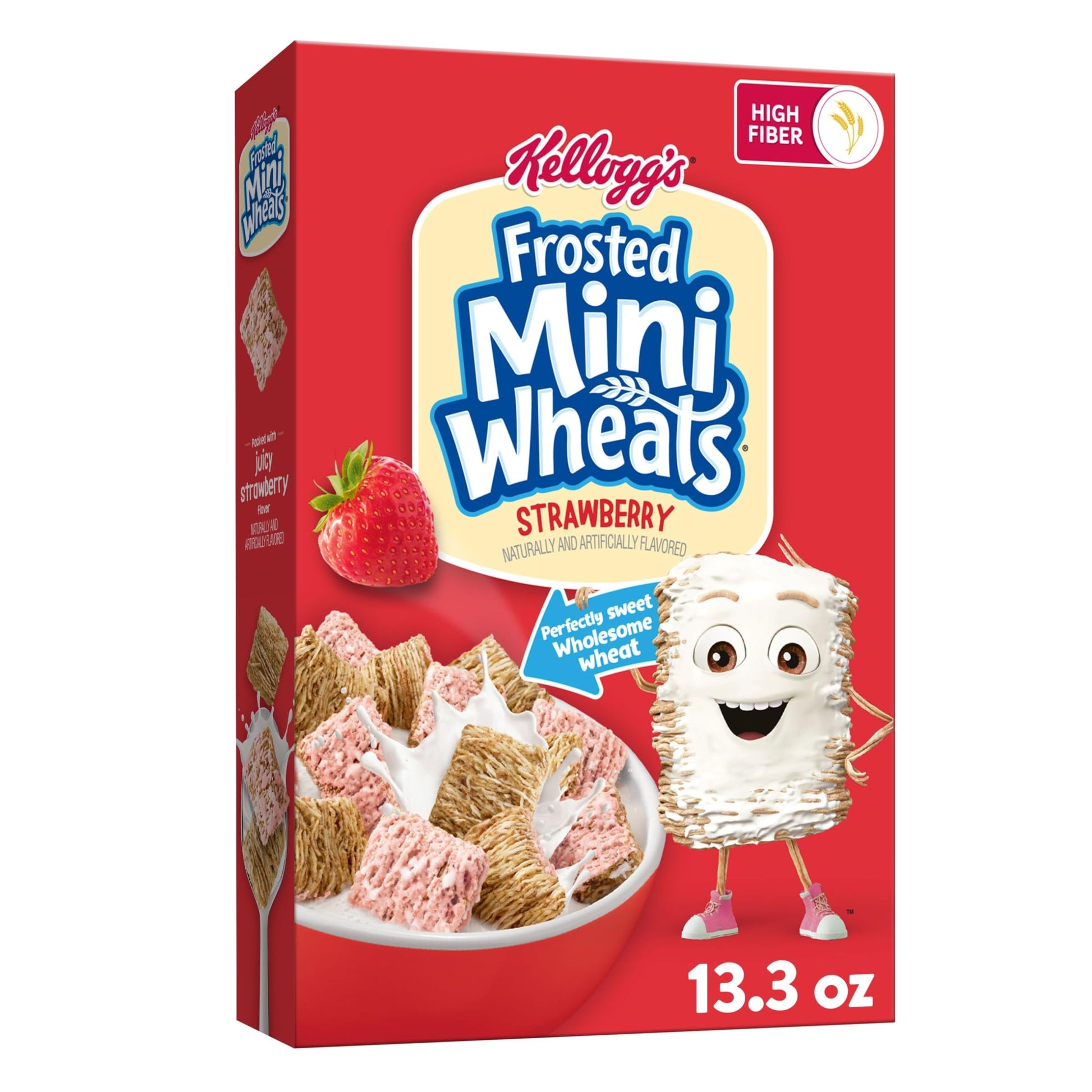 Kelloggs Frosted Mini-Wheats Breakfast Cereal, Kids Cereal, Family Breakfast, Strawberry, 13.3oz Box (1 Box)