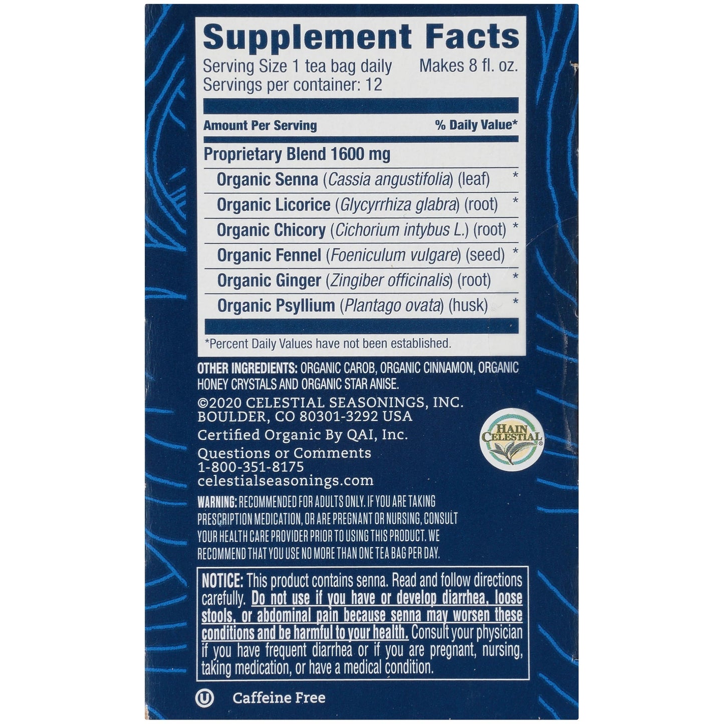 Celestial Seasonings Teawell Herbal Tea, Laxative, Organic Carob Licorice, 12 Count