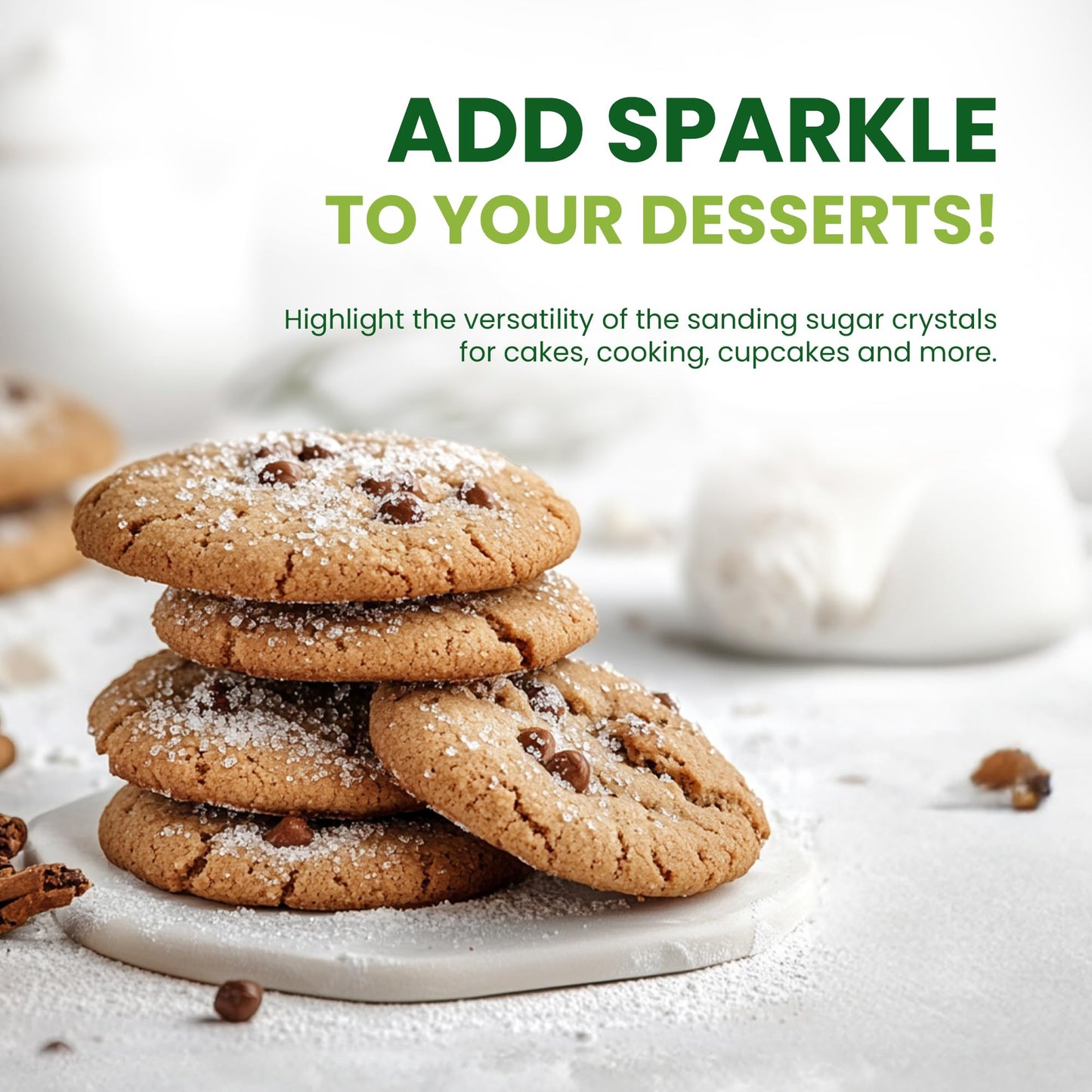 Sanding Sugar Crystals for Professional Baking & Decorating 10 oz - TOSS Coarse White Sparkling Sugar Sprinkles for Cakes, Cooki