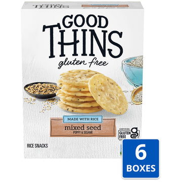 Good Thins Mixed Seed Rice Snacks Gluten Free Crackers, Bulk Snack Crackers, 6-3.5 Oz Boxes