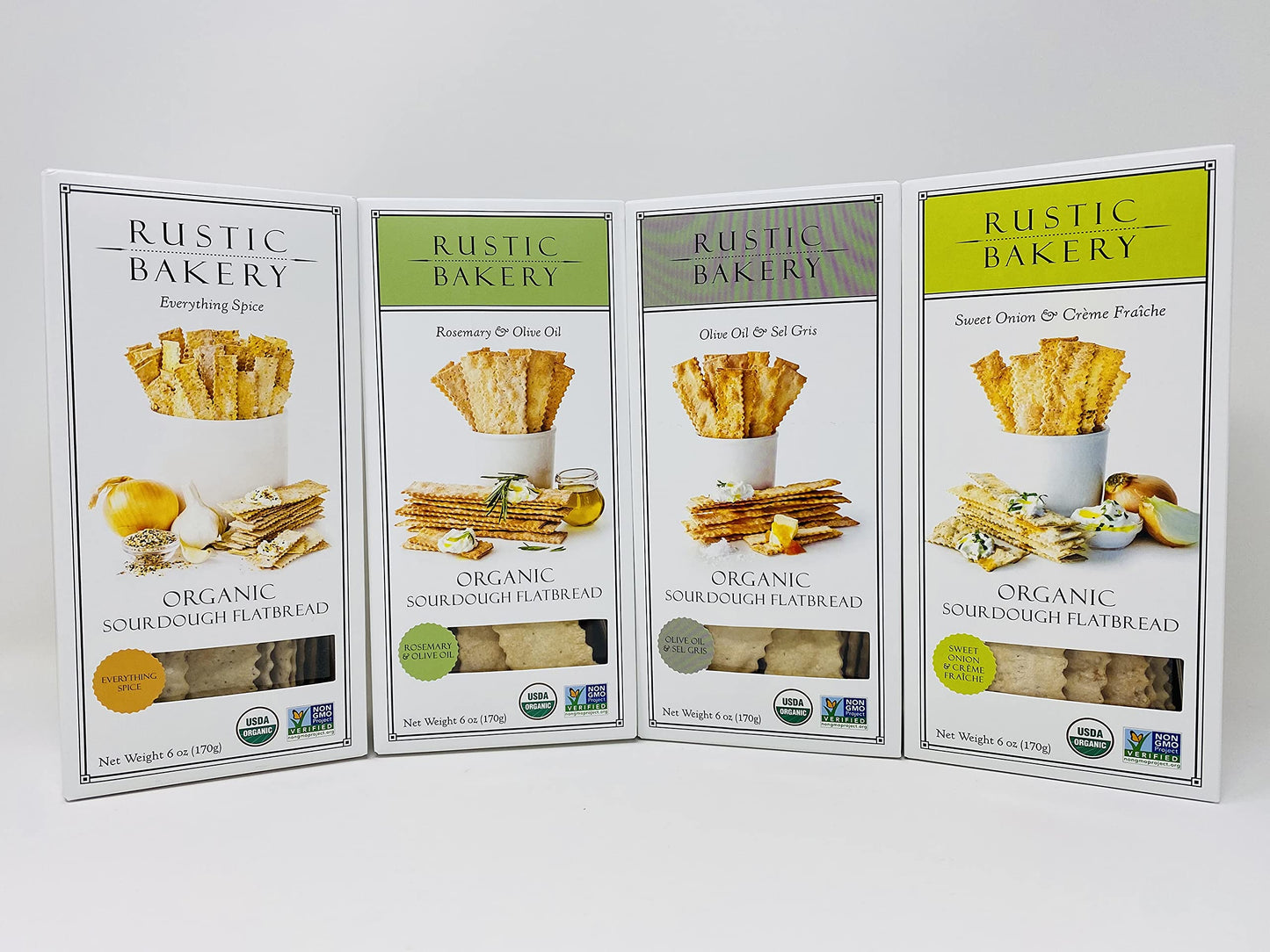 Rustic_Bakery Crackers Organic Snack Gourmet Food Flatbread Twice Baked Olive Oil & Sel Gris, Rosemary & Olive Oil, Sweet Onion 