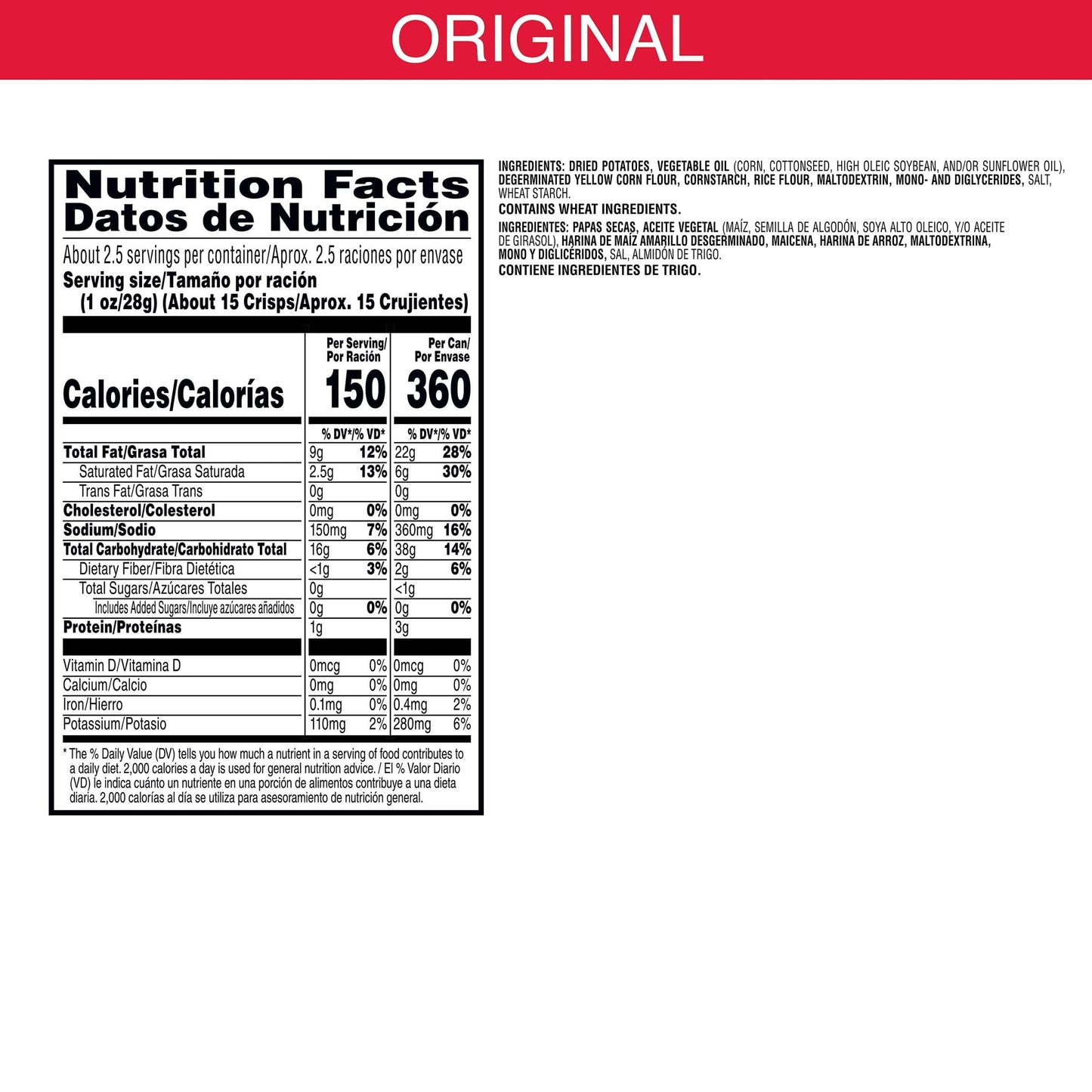 Pringles Potato Crisps Chips, Lunch Snacks, On-the-Go Snacks, Grab N Go, Original, 2.3oz Can (1 Can)