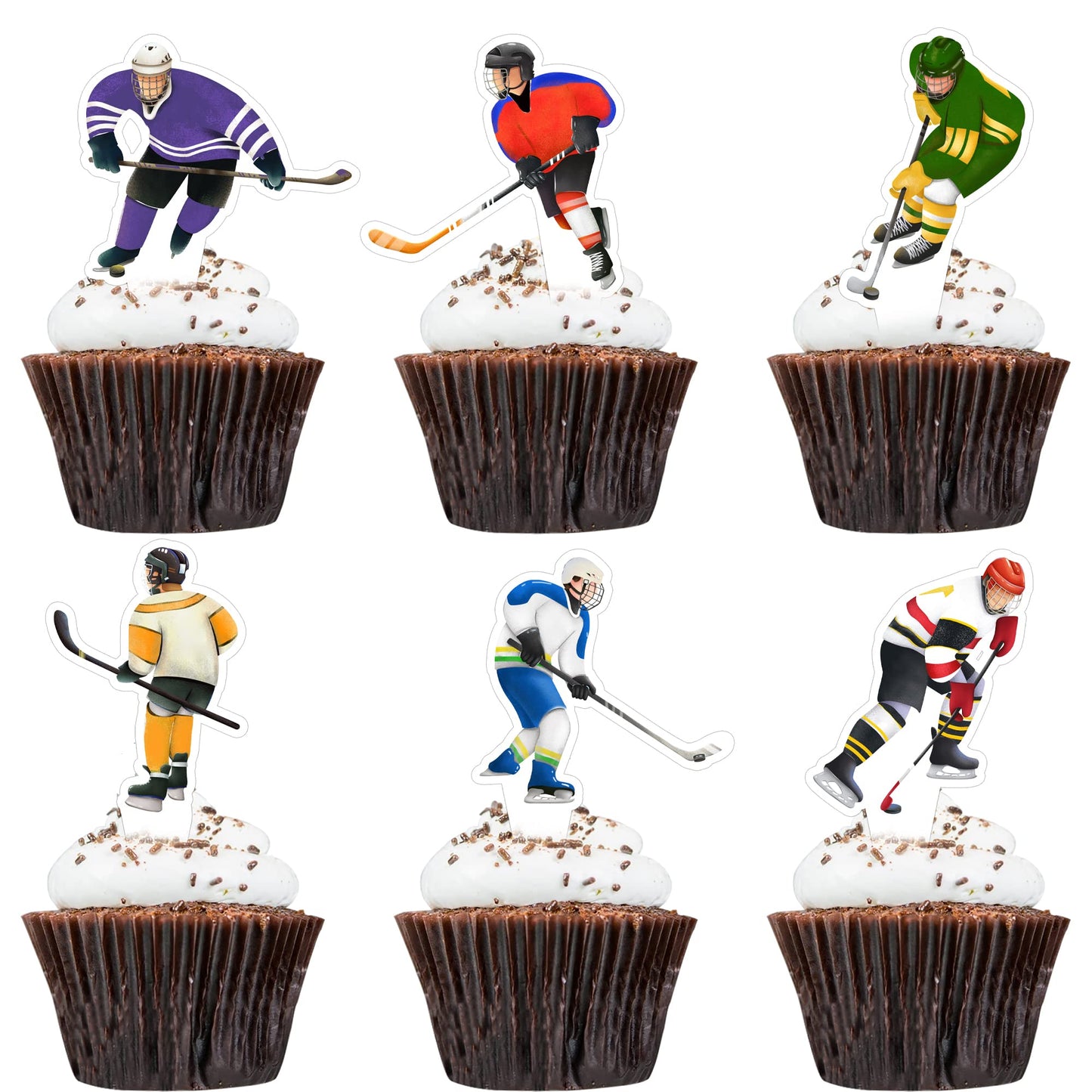 48 Pcs Hockey Cupcake Toppers Hockey Player Cupcake Topper For Ice Hockey Sports Theme Party Boys Girls Birthday Party Party Dec