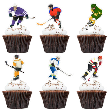 48 Pcs Hockey Cupcake Toppers Hockey Player Cupcake Topper For Ice Hockey Sports Theme Party Boys Girls Birthday Party Party Dec