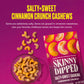 SKINNYDIPPED Salty + Sweet Cinnamon Crunch Cashew, Healthy Snack, Plant Protein, Gluten Free, 4 oz Resealable Bags, Pack of 5
