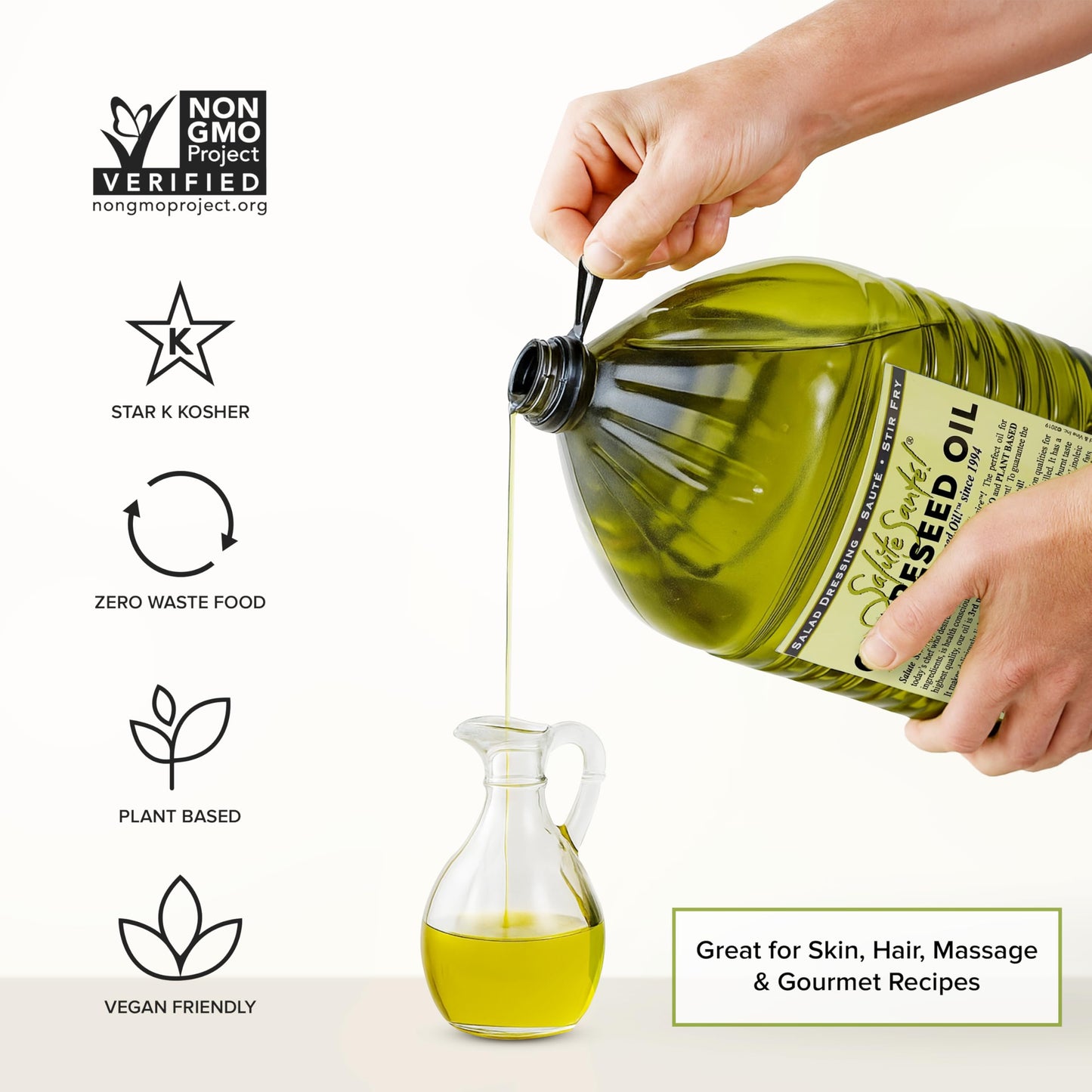 Salute Santé! G seed Oil – Cold Pressed Non-GMO Vegan Cooking Oil – 170 Fl Oz Jug – Heart-Healthy Culinary Essential