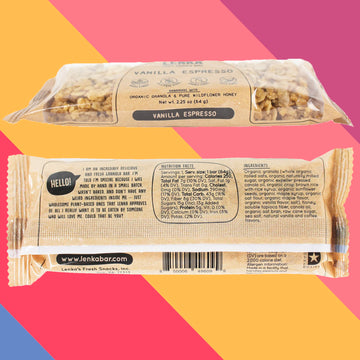 Lenka Handmade Craft Granola Bars - Vanilla Espresso Gluten Free High Fiber - Nutritious & Delicious Snack Bar - 12 Pack