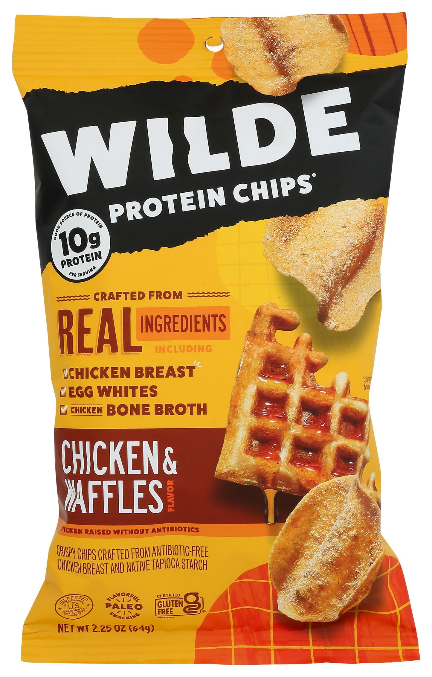 WILDE BRANDS Chicken and Waffles Chicken Chips, High Protein, Keto, 2.25oz Bag