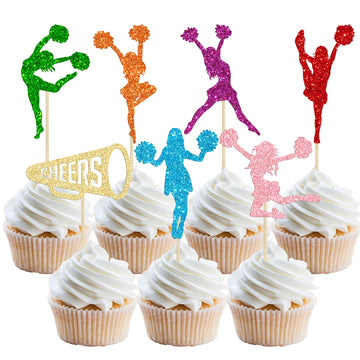 Gyufise 28 Pack Cheerleading Cupcake Toppers Colorful Glitter Cheerleader Silhouette Toothpicks Gymnast Girl Cake Picks Decorations For Gym Theme Baby Shower Birthday Party Favors Supplies