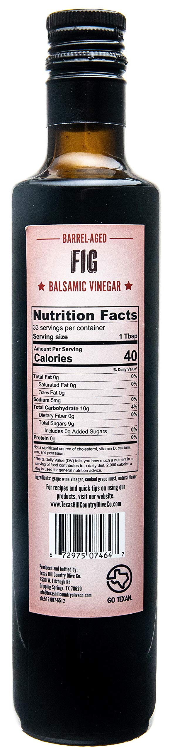 Texas Hill Country Olive Company Fig Balsamic Vinegar - Gourmet Barrel Aged - 16.9 Fl Oz