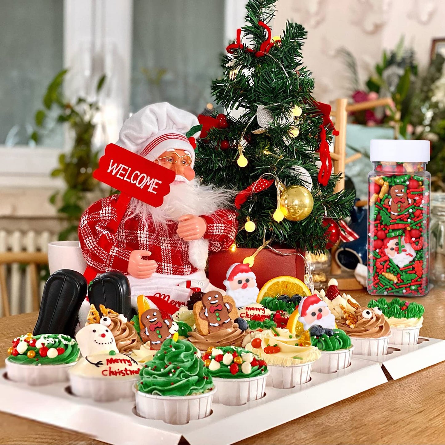 Lebery 1 Bottle Christmas Sprinkles Holiday Sprinkle Mix Christmas Tree Santa Claus Sprinkles Christmas Jimmies Red And Green Sp